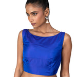 Blue Boat Neck Sleeveless Saree Blouse with Side Closure - Anvi Couture