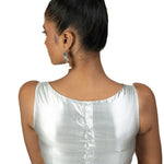 Silver Sleeveless Saree Blouse with Boat Neckline - Anvi Couture