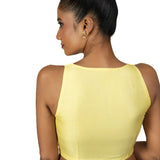 Butter Yellow Sleeveless Saree Blouse With Queen Anne Neckline - Anvi Couture