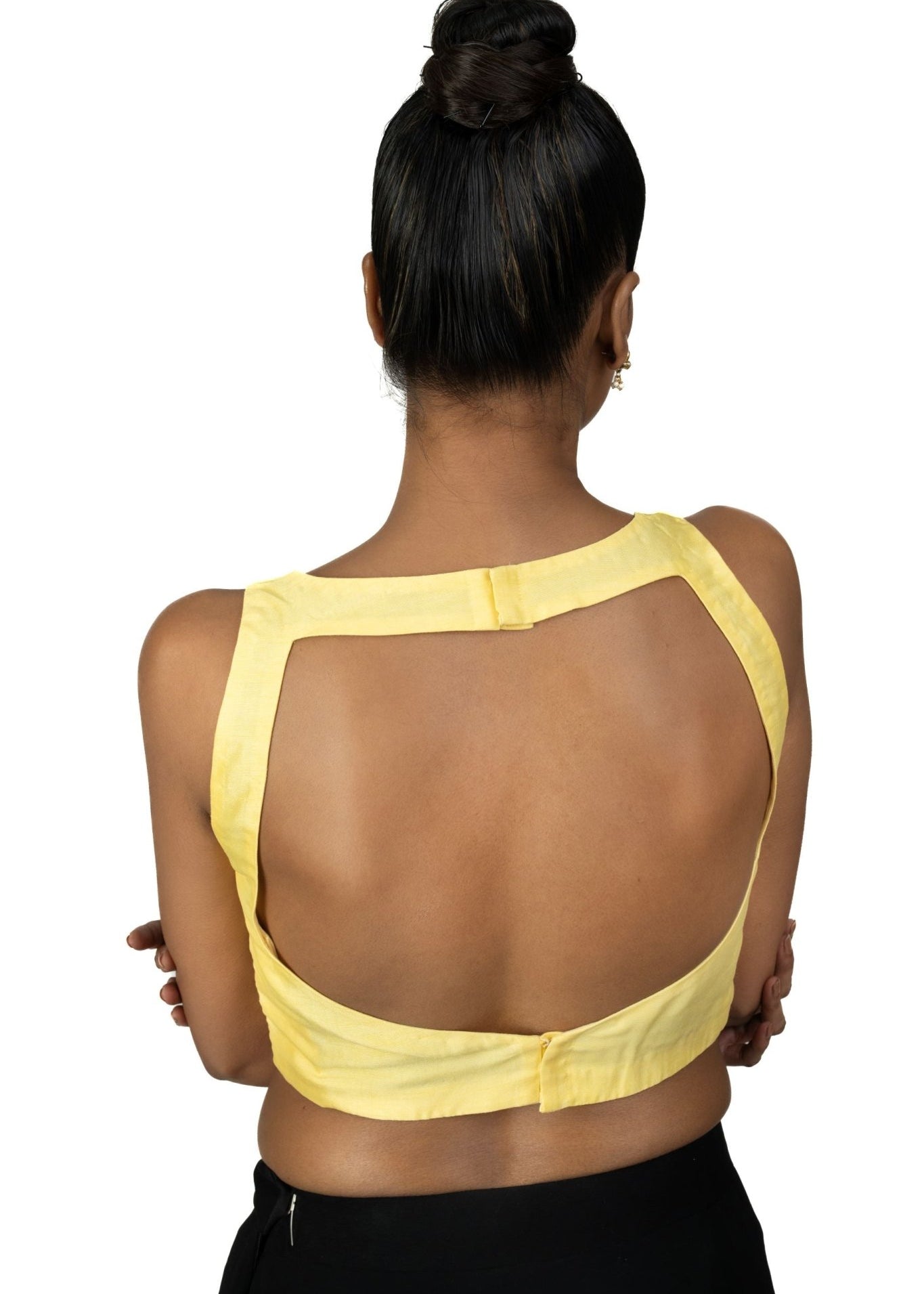 Butter Yellow Sleeveless Saree Blouse With Square Neckline - Anvi Couture