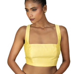 Butter Yellow Sleeveless Saree Blouse With Square Neckline - Anvi Couture
