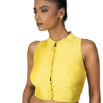 Butter Yellow Sleeveless Saree Blouse With High Neckline - image 1