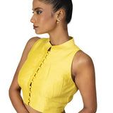 Butter Yellow Sleeveless Saree Blouse With High Neckline - image 2