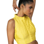 Butter Yellow Sleeveless Saree Blouse With High Neckline - image 3