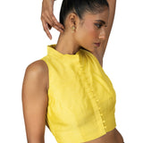 Butter Yellow Sleeveless Saree Blouse With High Neckline - image 3