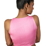 Light Pink Sleeveless Saree Blouse With Queen Anne Neckline - Anvi Couture