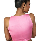 Light Pink Sleeveless Saree Blouse With Queen Anne Neckline - Anvi Couture