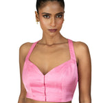 Light Pink Sleeveless Saree Blouse With Queen Anne Neckline - Anvi Couture
