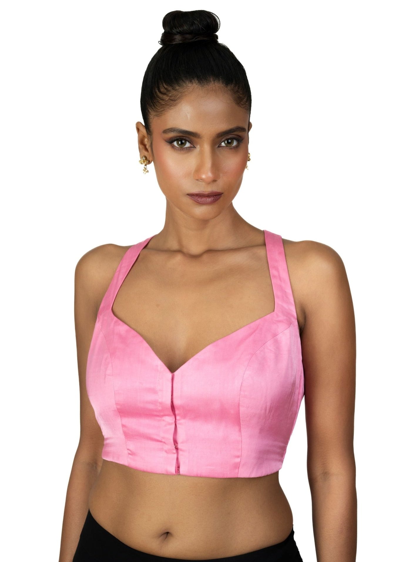 Light Pink Sleeveless Saree Blouse With Queen Anne Neckline - Anvi Couture