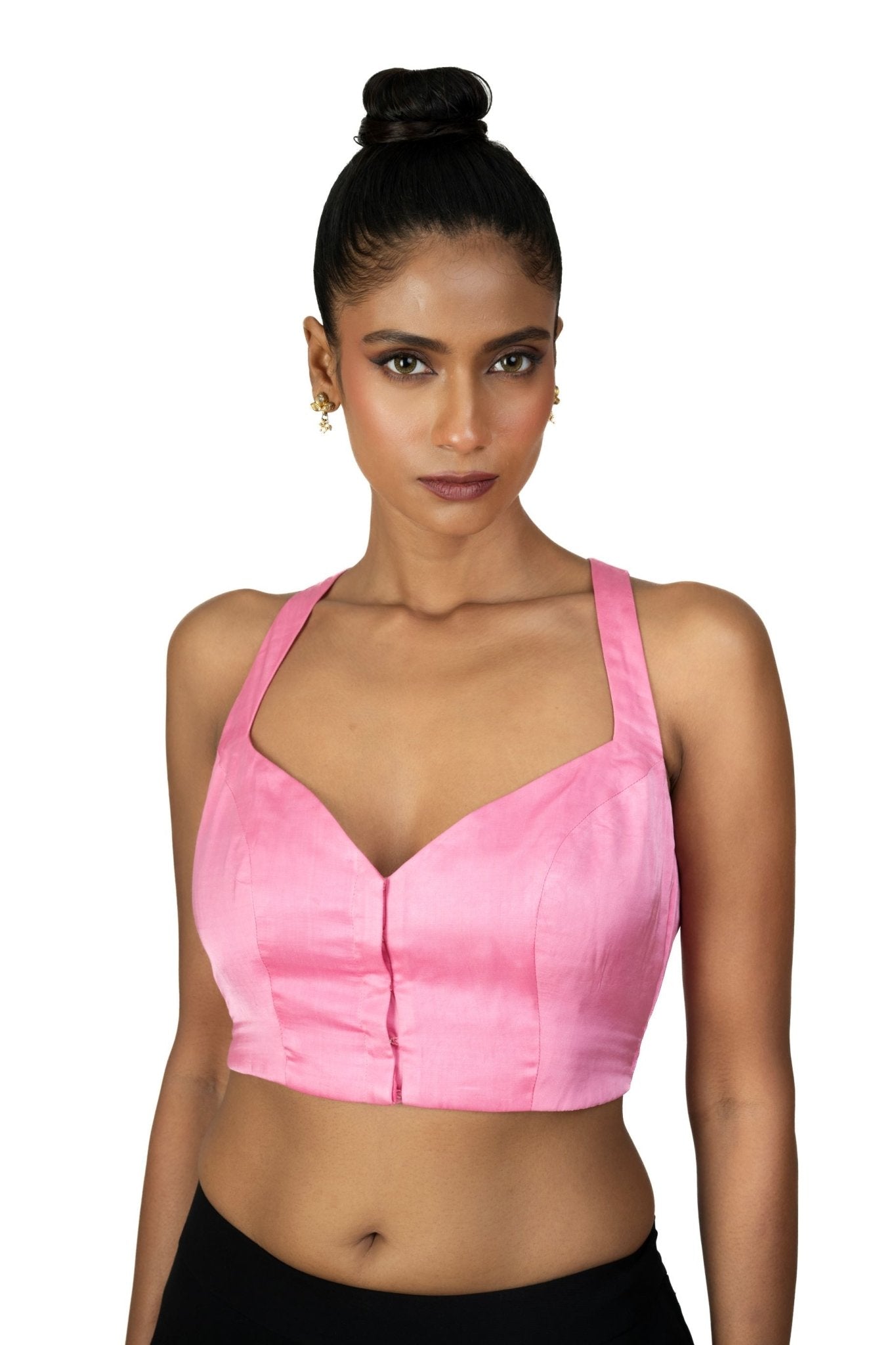 Light Pink Sleeveless Saree Blouse With Queen Anne Neckline - Anvi Couture