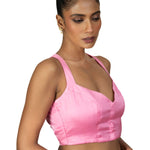 Light Pink Sleeveless Saree Blouse With Queen Anne Neckline - Anvi Couture