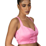 Light Pink Sleeveless Saree Blouse With Queen Anne Neckline - Anvi Couture