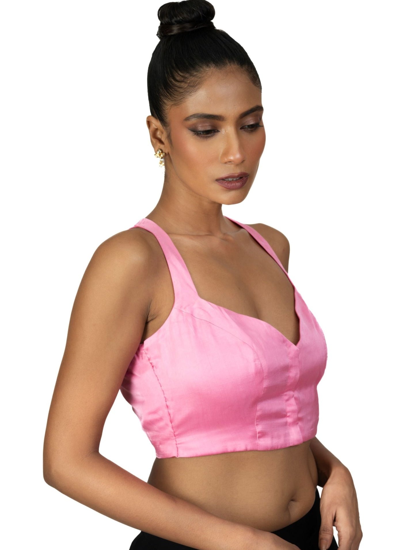 Light Pink Sleeveless Saree Blouse With Queen Anne Neckline - Anvi Couture