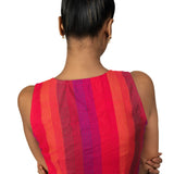 Blue and Pink Close Neckline Sleeveless Blouse - image 4
