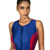 Blue and Pink Close Neckline Sleeveless Blouse - image 1