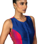 Blue and Pink Close Neckline Sleeveless Blouse - image 3