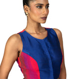 Blue and Pink Close Neckline Sleeveless Blouse - image 3