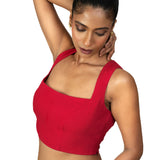 Red Broad Square Neck Sleeveless Blouse - image 2