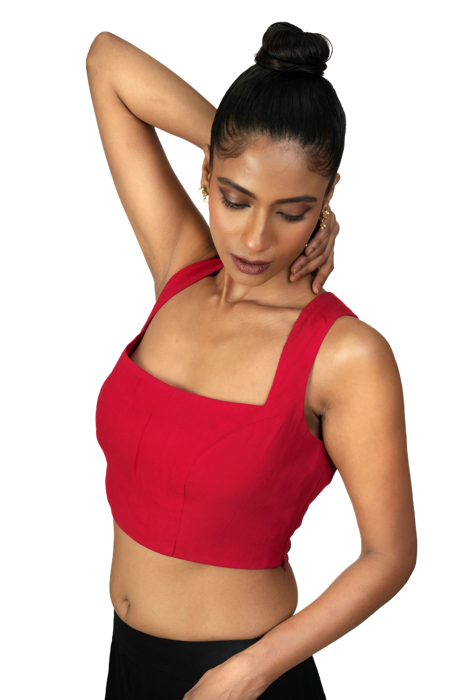 Red Broad Square Neck Sleeveless Blouse - image 2