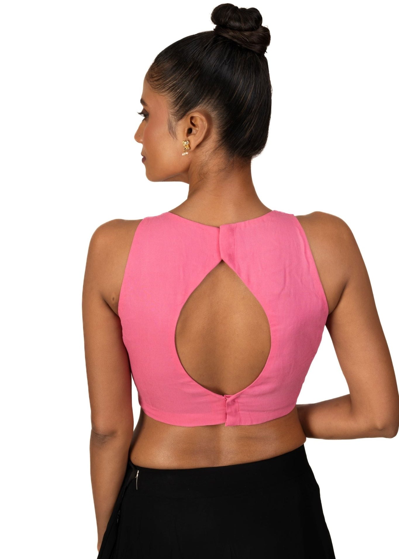 Light Pink Round Neck Line Sleeveless Blouse - Anvi Couture