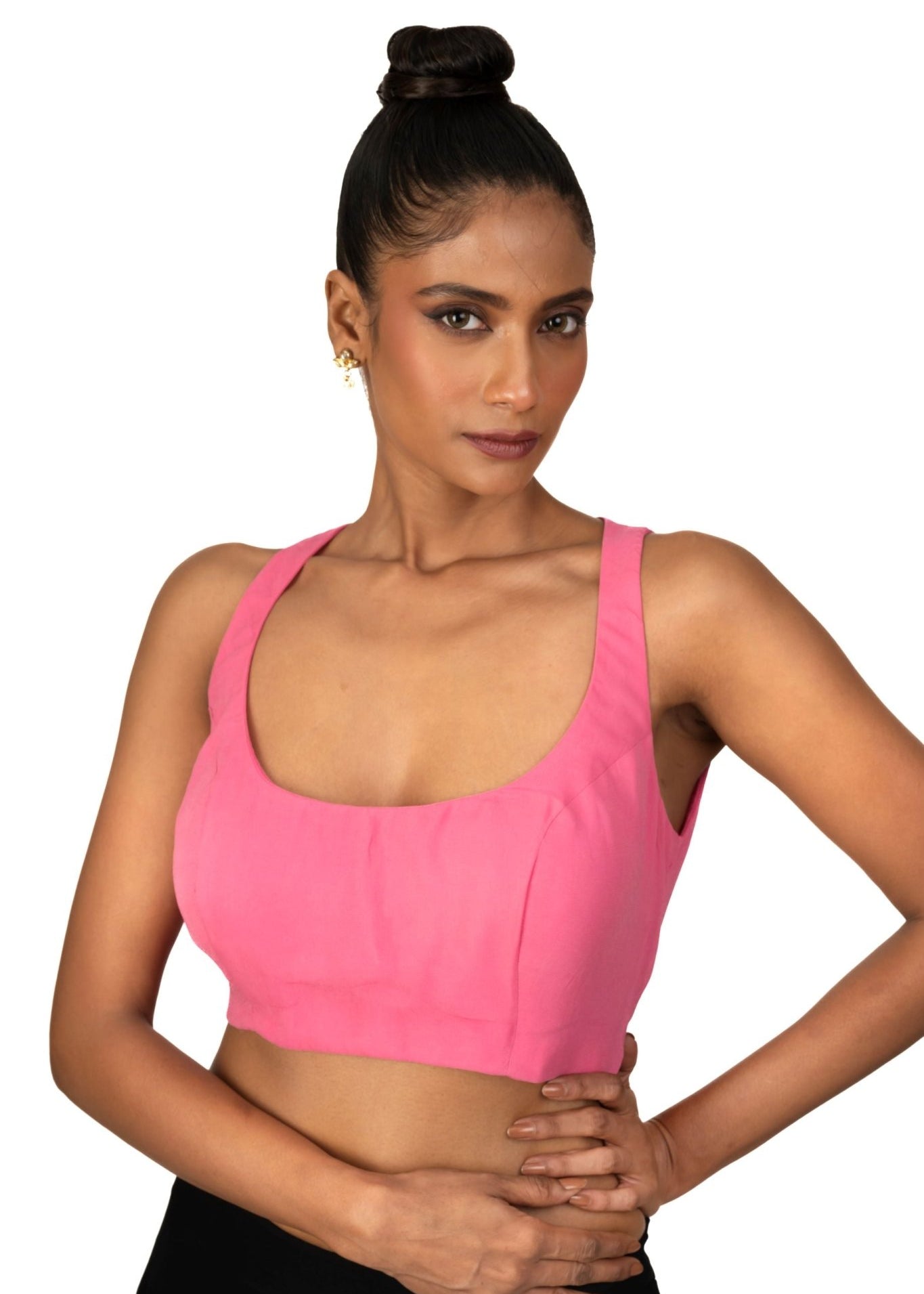 Light Pink Round Neck Line Sleeveless Blouse - Anvi Couture