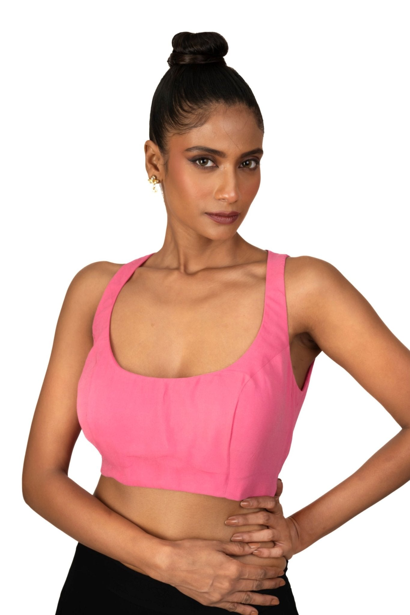 Light Pink Round Neck Line Sleeveless Blouse - Anvi Couture