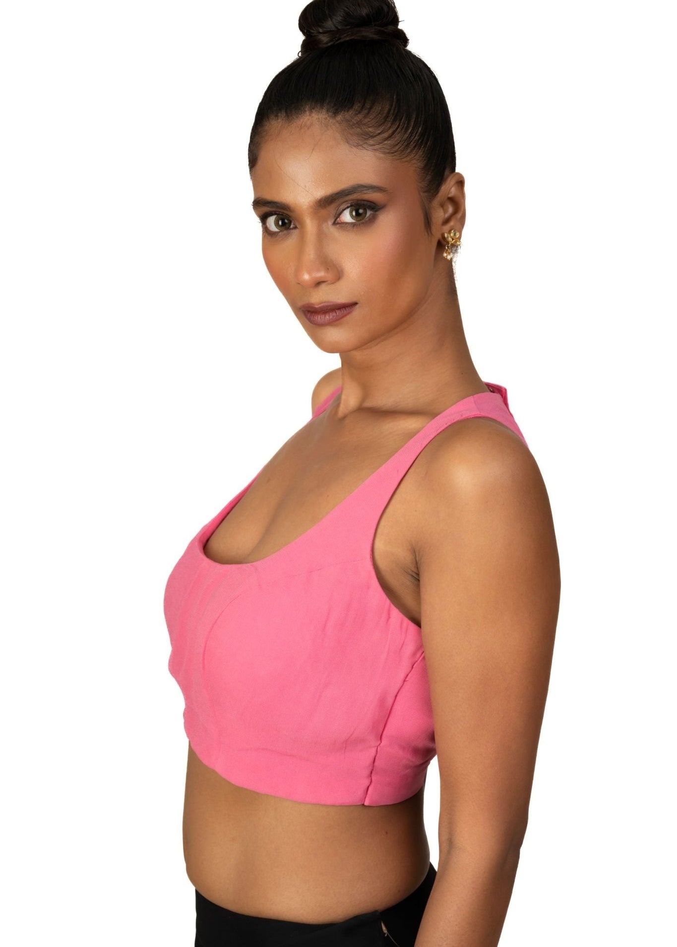 Light Pink Round Neck Line Sleeveless Blouse - Anvi Couture