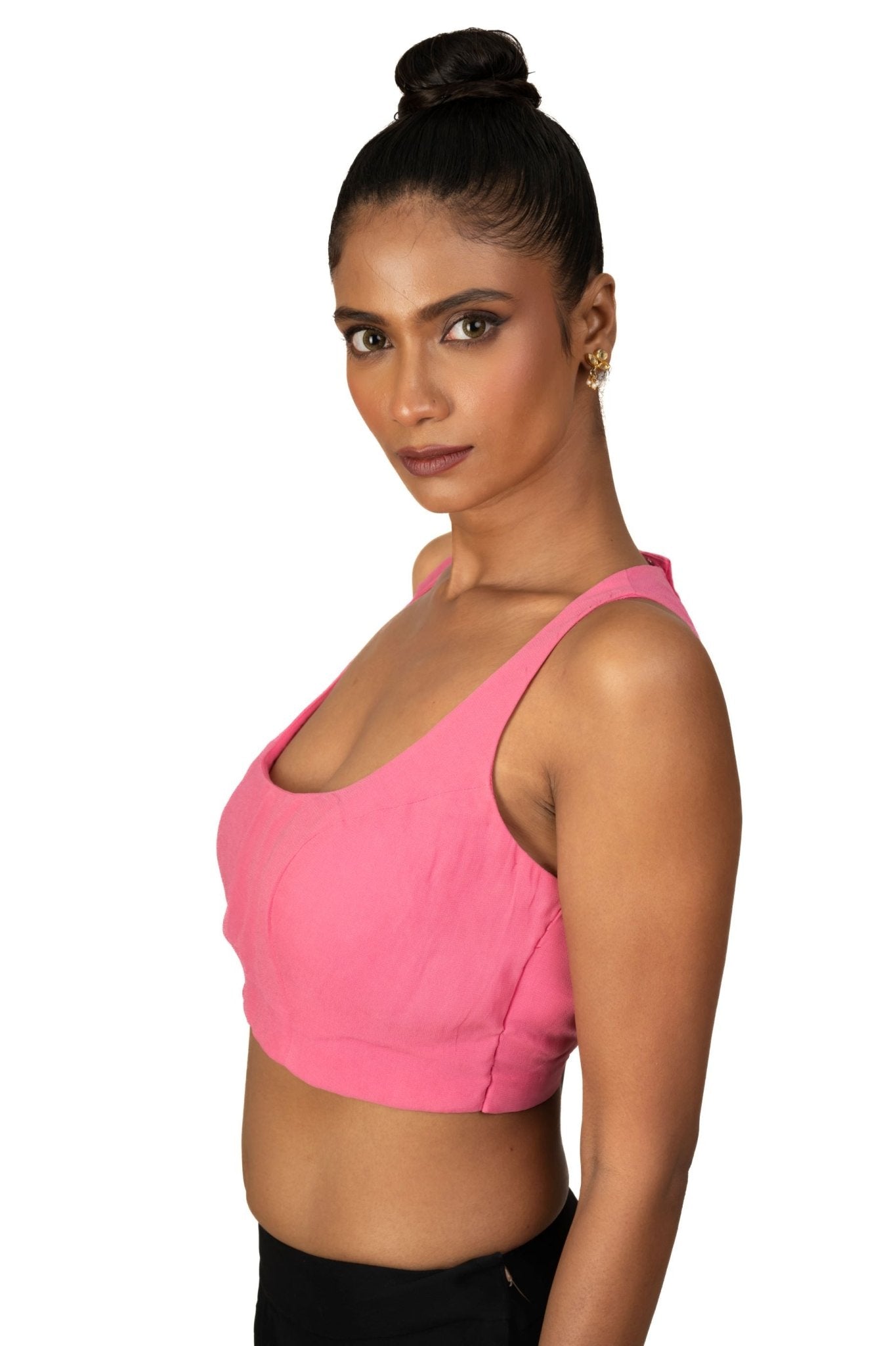 Light Pink Round Neck Line Sleeveless Blouse - Anvi Couture