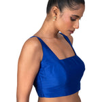 Blue Raw Silk Square Neckline Sleeveless Blouse - image 3