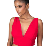 Rose Red V Neckline Sleeveless Blouse - image 1