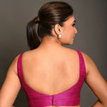 Magenta Pink Blouse In Raw Silk With Sweetheart Neckline and broad strap - Anvi Couture