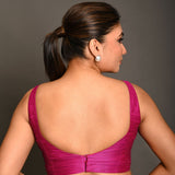 Magenta Pink Blouse In Raw Silk With Sweetheart Neckline and broad strap - Anvi Couture