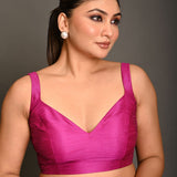 Magenta Pink Blouse In Raw Silk With Sweetheart Neckline and broad strap - Anvi Couture