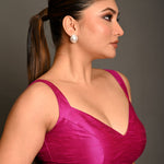 Magenta Pink Blouse In Raw Silk With Sweetheart Neckline and broad strap - Anvi Couture