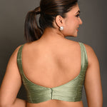 Pastel Green Blouse in Raw Silk With Sweetheart Neckline and broad strap - Anvi Couture