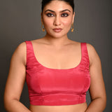 Reddish Pink Blouse in Crepe Silk with U Neckline and Back closure - Anvi Couture