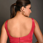 Reddish Pink Blouse in Crepe Silk with U Neckline and Back closure - Anvi Couture