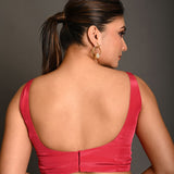 Reddish Pink Blouse in Crepe Silk with U Neckline and Back closure - Anvi Couture