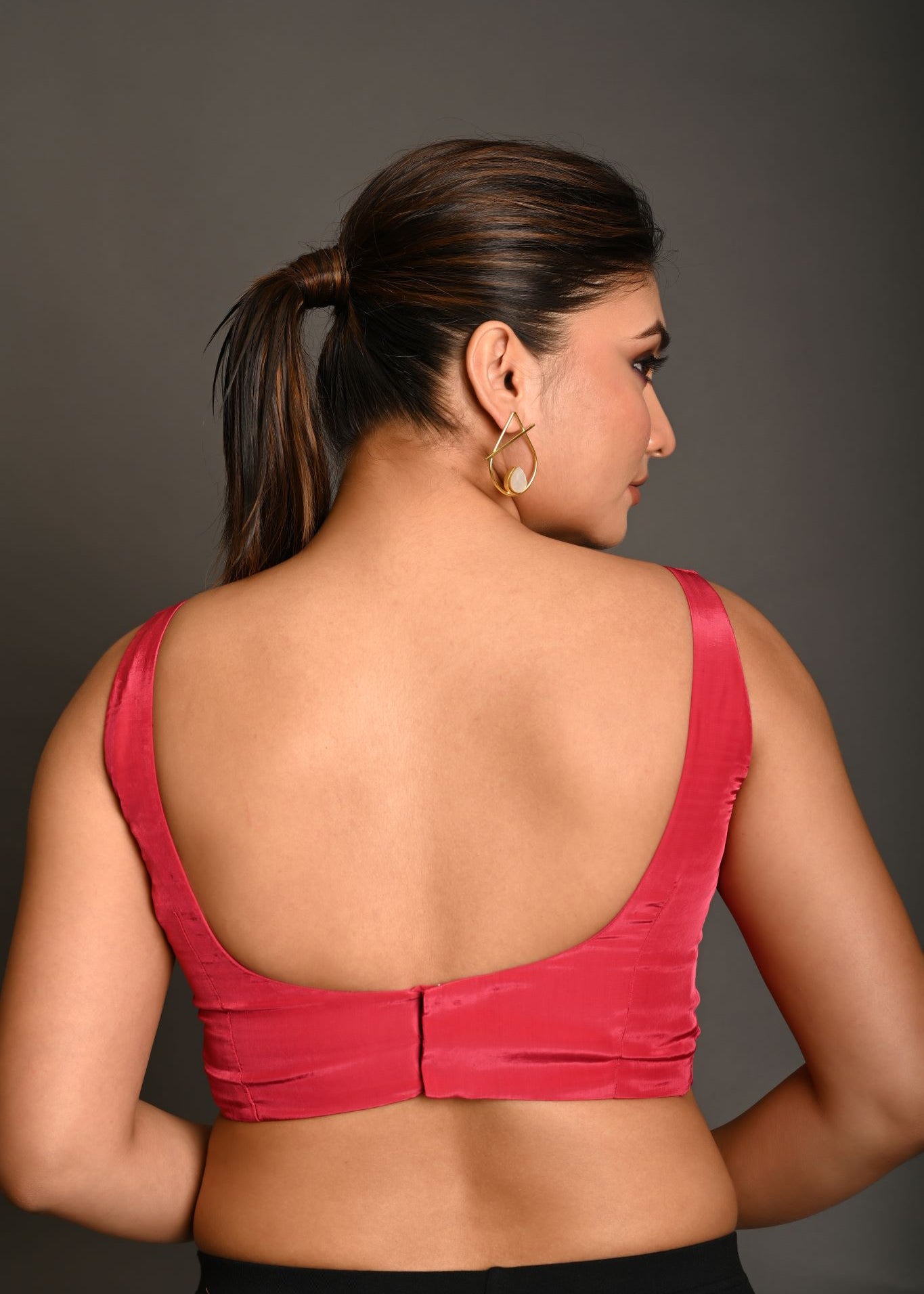 Reddish Pink Blouse in Crepe Silk with U Neckline and Back closure - Anvi Couture