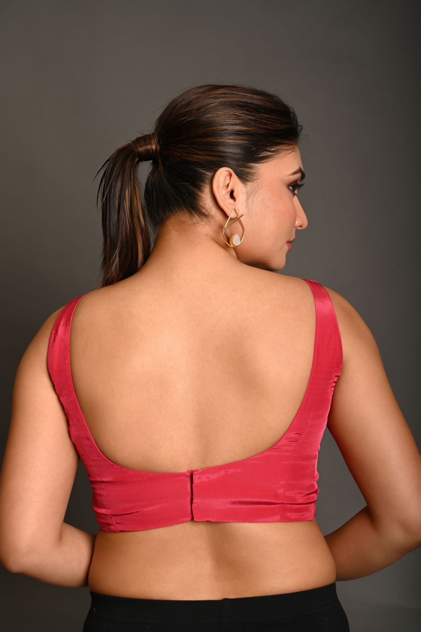 Reddish Pink Blouse in Crepe Silk with U Neckline and Back closure - Anvi Couture