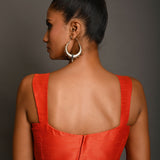 Burnt Orange Raw Silk Sleeveless Blouse with Sweetheart Neckline - Anvi Couture