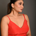 Bright Red Spaghetti Strap Crepe Silk Blouse with Sweetheart Neckline - Anvi Couture