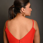 Bright Red Spaghetti Strap Crepe Silk Blouse with Sweetheart Neckline - Anvi Couture