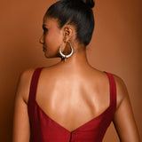 Wine Red Raw Silk Sleeveless Sweetheart Neckline Blouse - Anvi Couture