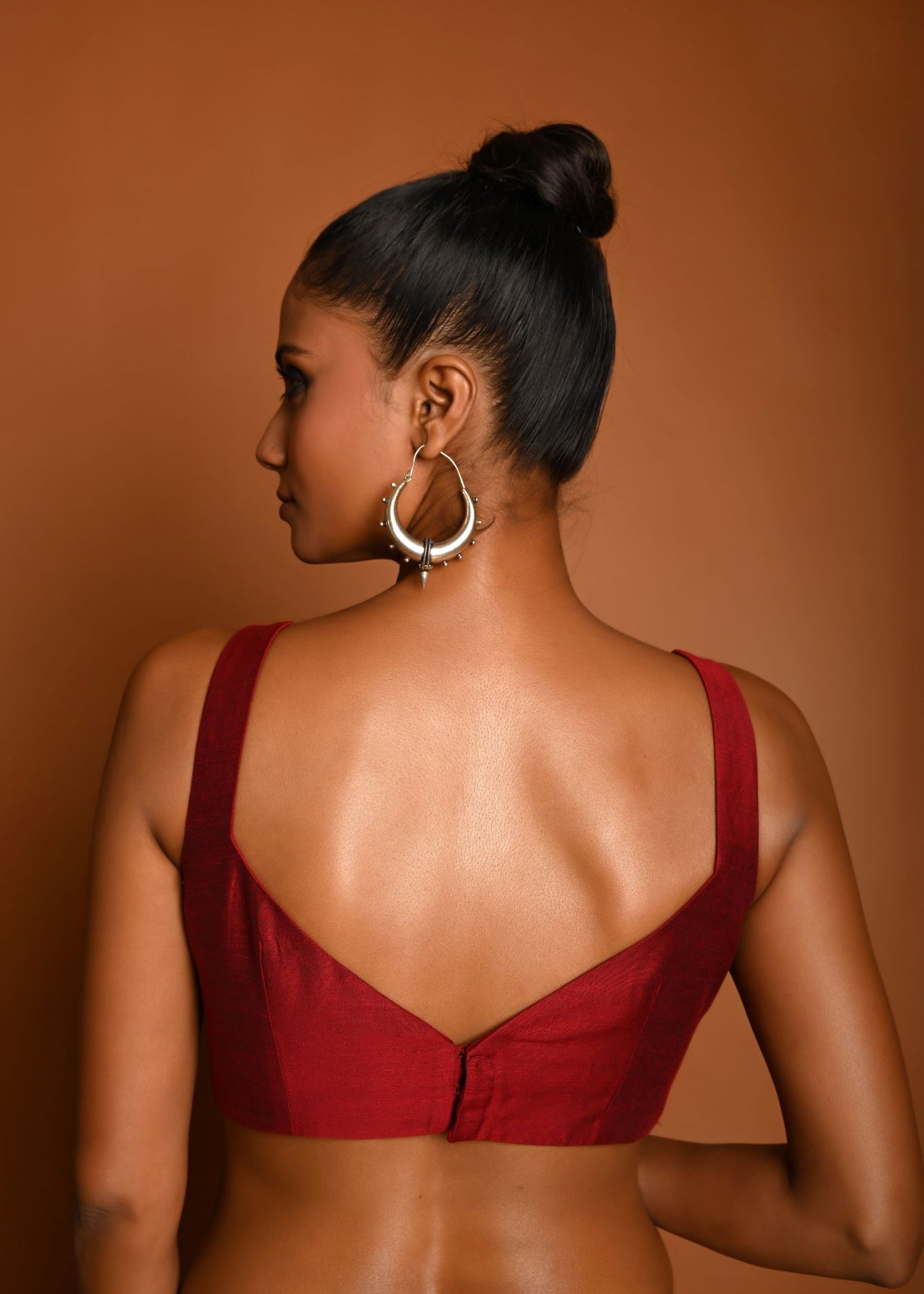 Wine Red Raw Silk Sleeveless Sweetheart Neckline Blouse - Anvi Couture