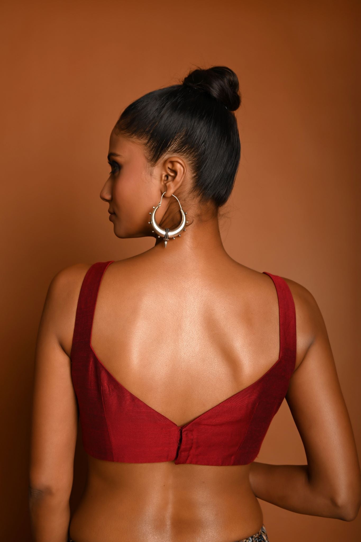 Wine Red Raw Silk Sleeveless Sweetheart Neckline Blouse - Anvi Couture