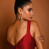 Wine Red Raw Silk Sleeveless Sweetheart Neckline Blouse - Anvi Couture