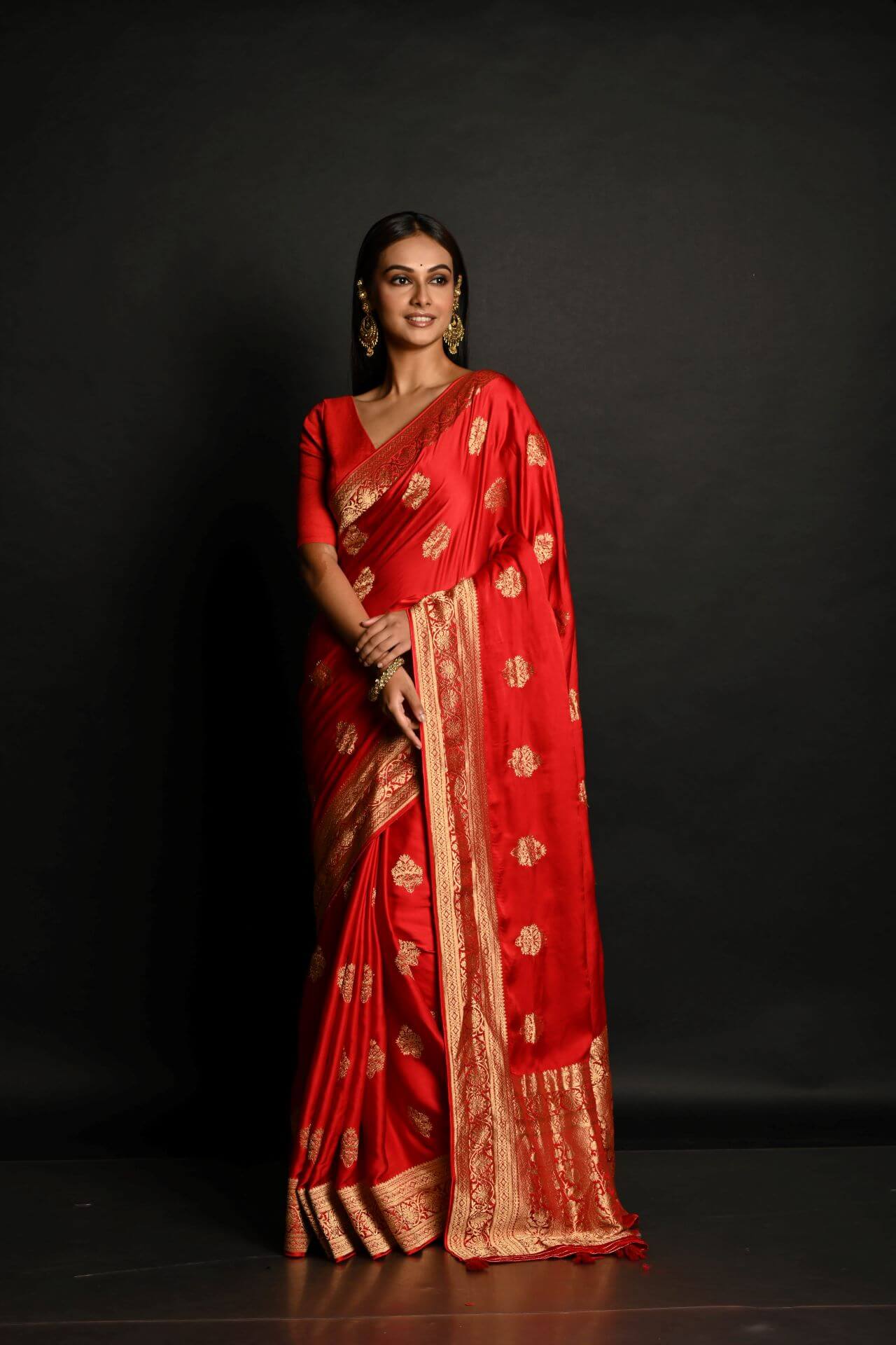 Red and Gold Pure Satin Silk Banarasi Saree with Real Zari Work – Handwoven Luxury"