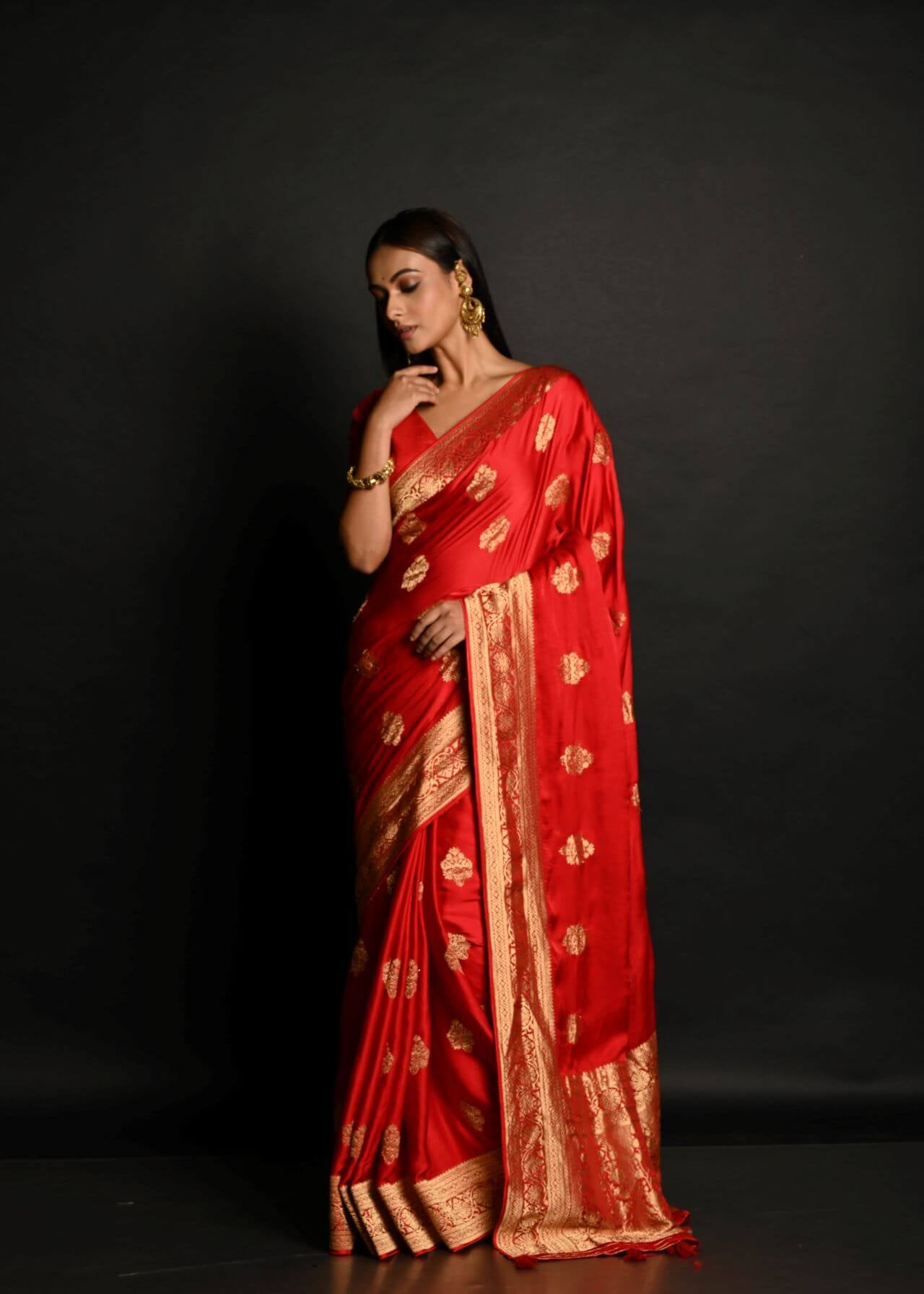 Buy Red and Gold Banarasi Saree with Real Zari Work Online| Indian Wedding, Receptions, Bridal, Festive wear