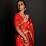 Traditional Red Satin Silk Banarasi Saree with Gold Zari for Special Occasions| Wedding, Reception, Party wear, Festive wear